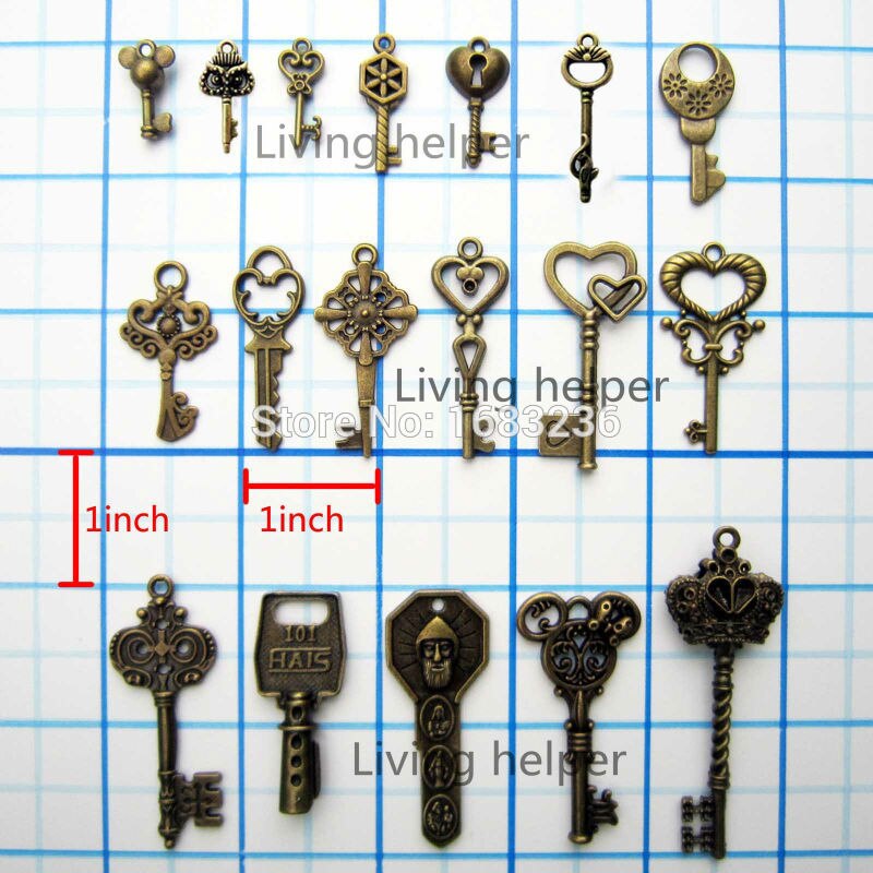 18x antik vintage gammal look dekor skelett nyckel hänge rosett steampunk berlock smycken 9