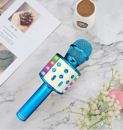 Ws -858l wireless microphone, wireless bluetooth speaker with led light, supports tf card playback: 858l- blue