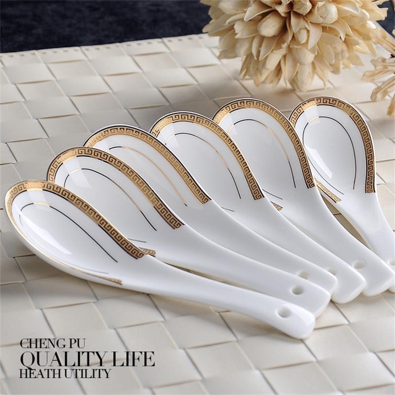 6 Stuk Set, Bone China, Creatief Chinese Rijst Lepel Set, koreaanse Ijs Pollepel, Japanse Soep Lepel, Leuke Lepels