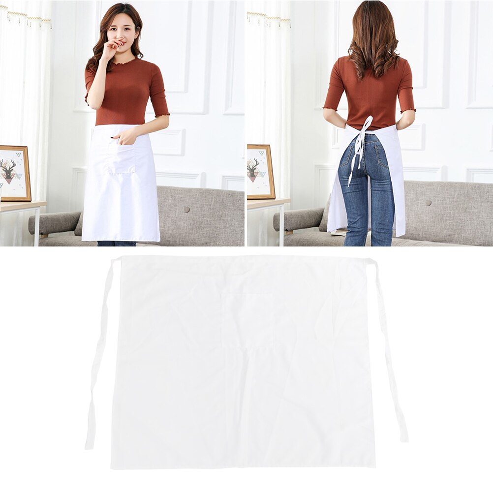 Cotton Aprons Household Kitchen Sleeveless Half Aprons Pocket Cooking Baking Apron (White)