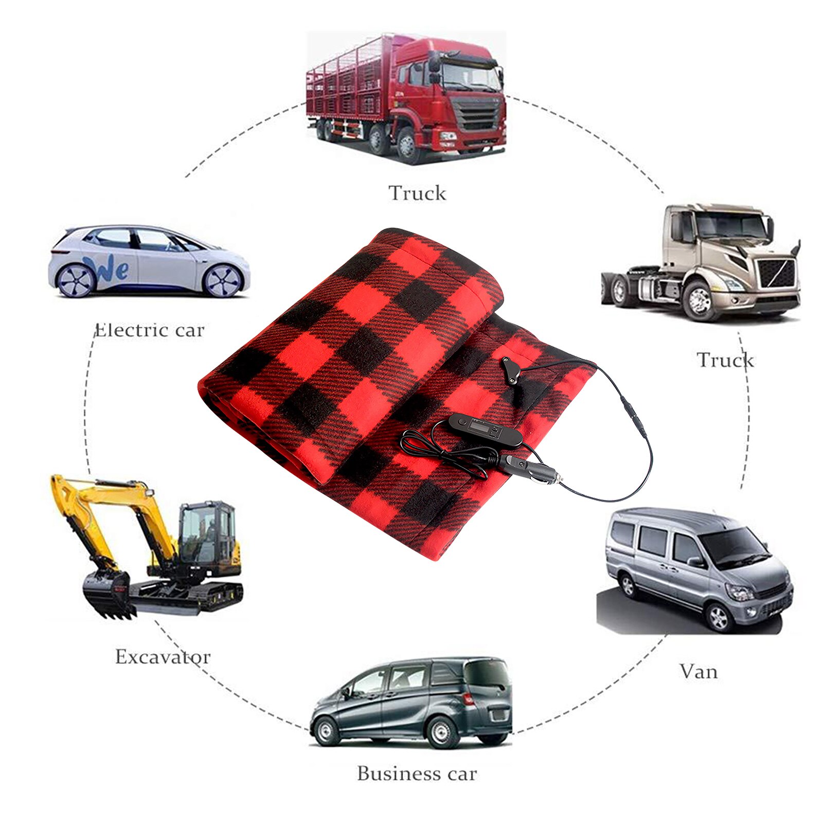 Electric Car Blanket Heated 12 Volt Fleece Travel Throw Rug for Car Cold Weather Overheating Protection Blanket