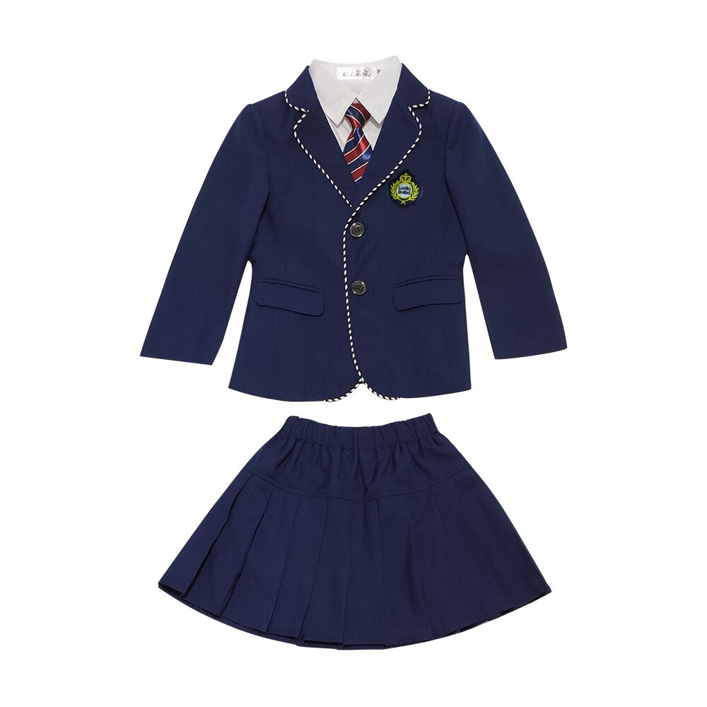 Boys School Uniform Girls Navy Jacket Skirt Shirt Tie Suits Kids Formal Dress Tuxedo Clothes Sets Students Outfits Child Costume