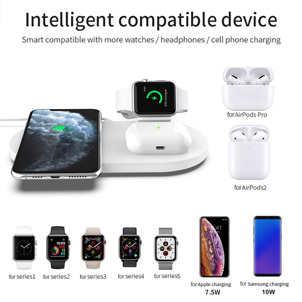 3 in 1 ladestation til apple watch airpods pro  qi 15w hurtig trådløs opladerstander til iphone 11 xs xr  x 8 samsung  s20 s10