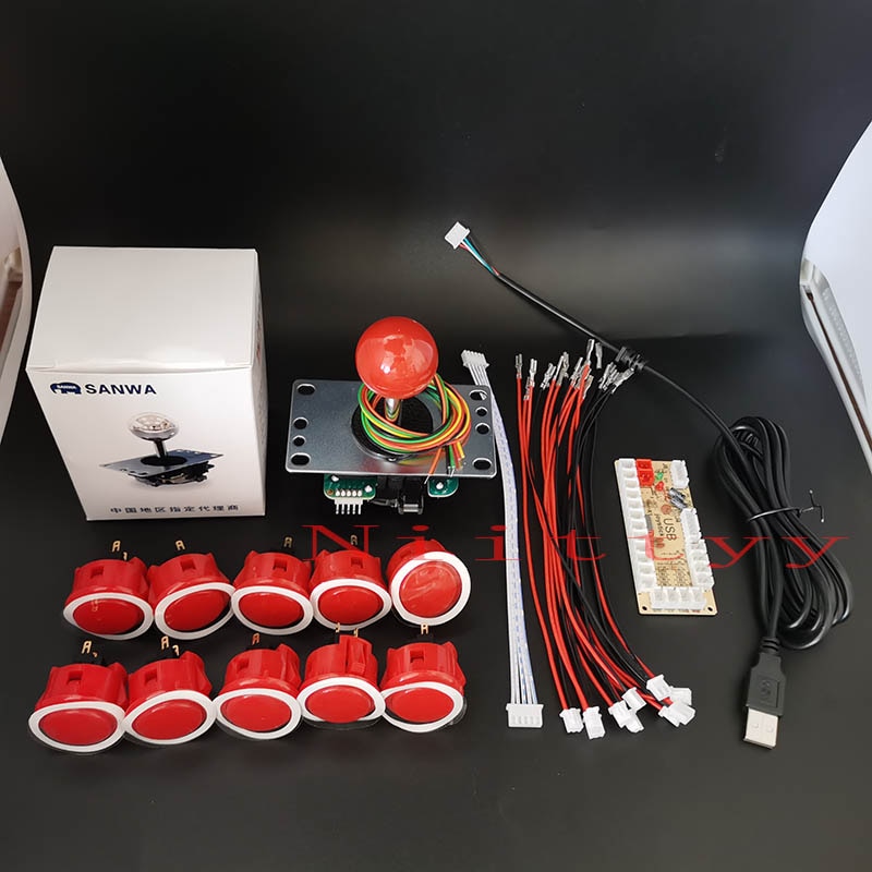 Japan Original Sanwa JLF-TP-8YT Joystick Original Sanwa Japan JLF-TP-8YT OBSF-30 Push Button USB to PC Zero Delay Encoder: Red