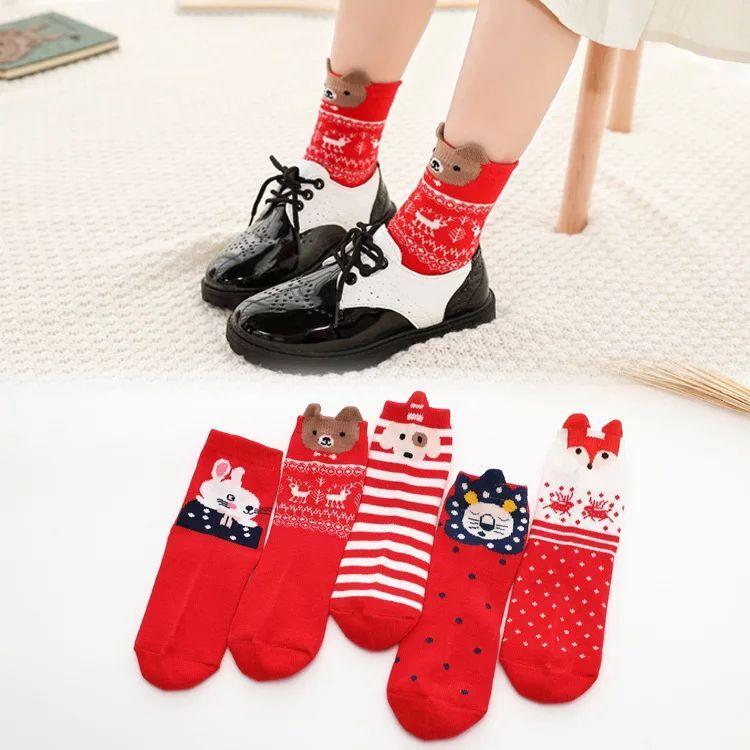 Calcetines de algodón para niños y niñas, calcetín de algodón con de oso de Papá Noel y copo de nieve, de Navidad, 2 pares