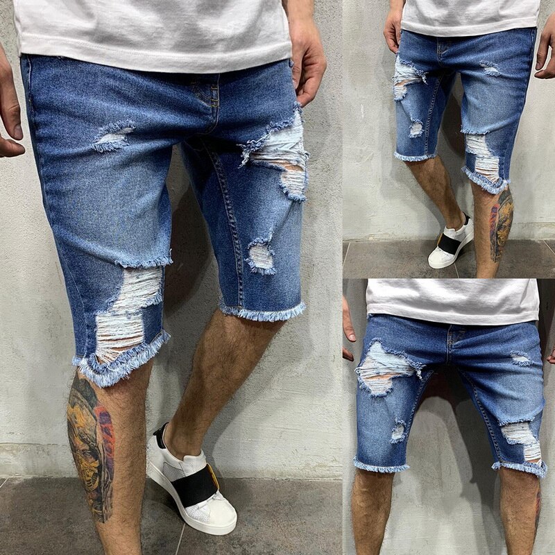 Dejlige sommer mænd korte jeans bukser flået denim shorts mærke mænd denim shorts bermuda streetwear afslappet shorts