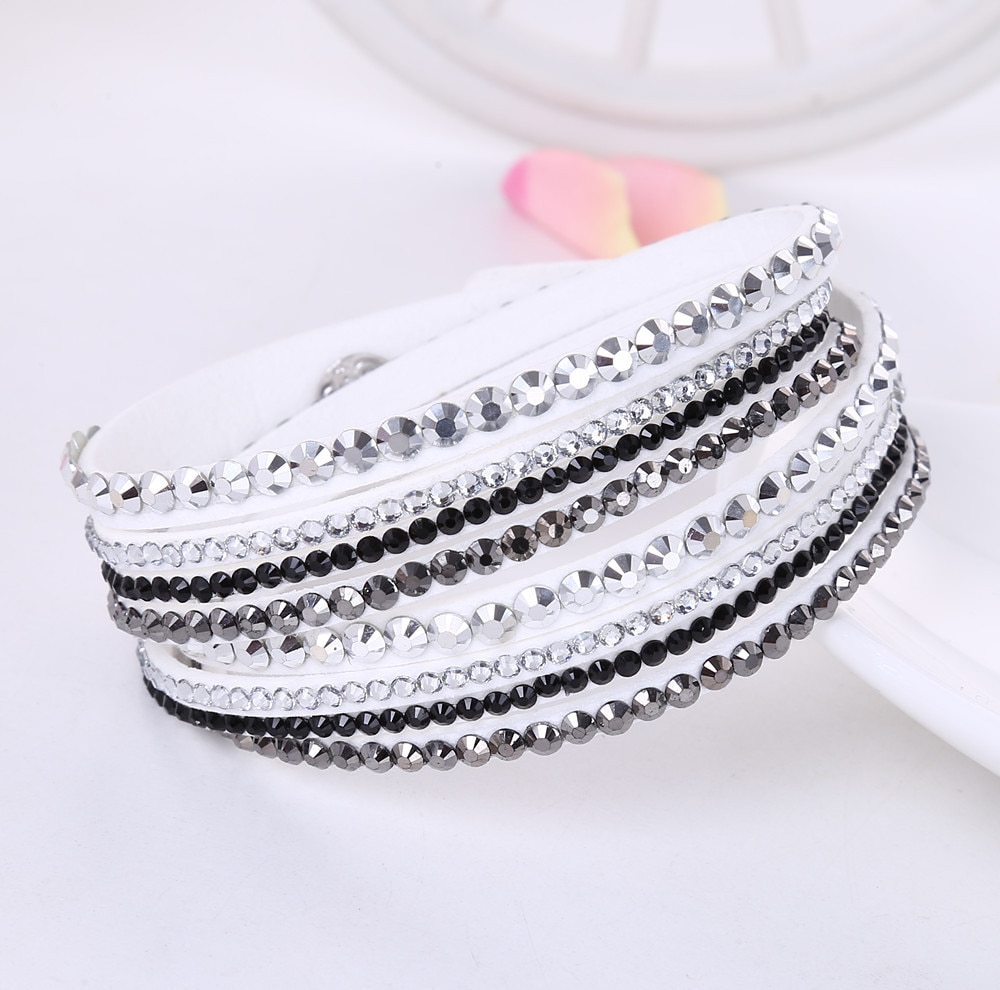 Leren armband met strass-kristal armband, meerlaagse manchet armbanden voor dames sieraden