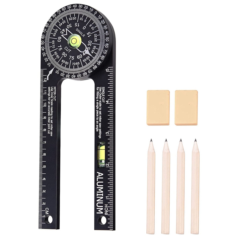 Miter Saw Protractor, Inside Outside Miter Angle Finder with Ruler Scale Miter Saw Protractor for Wood Building Working