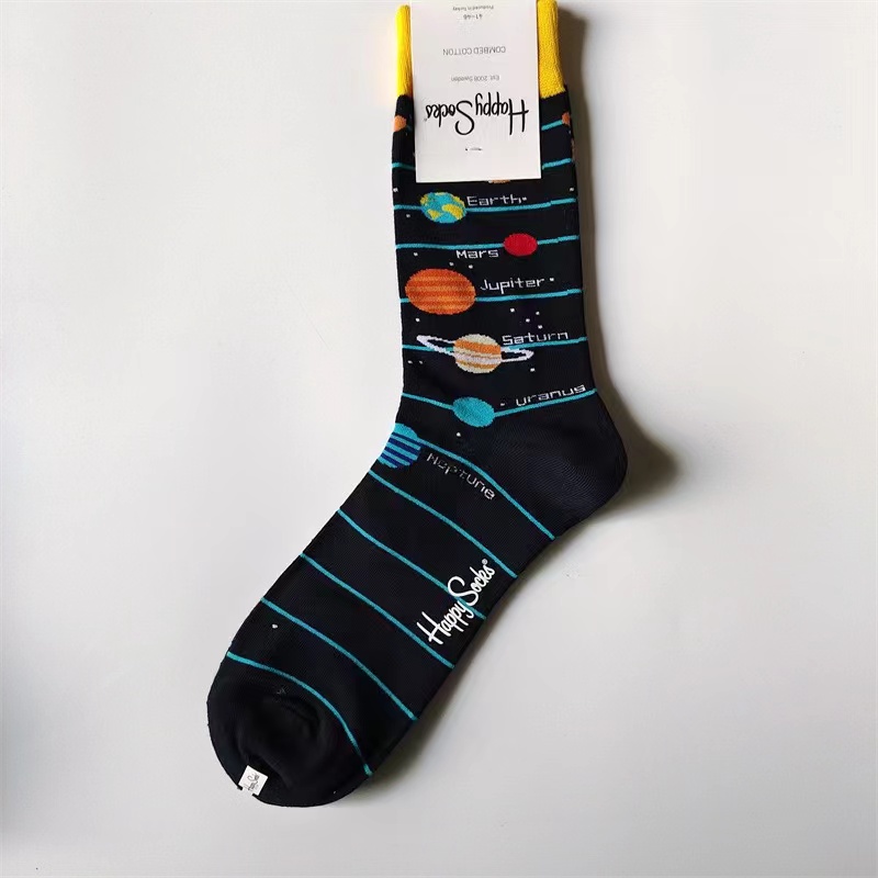 Happy Socks Men's Diamond Check Socks Four Seasons Pure Cotton Geometric Pattern Sports Socks Size 41-46