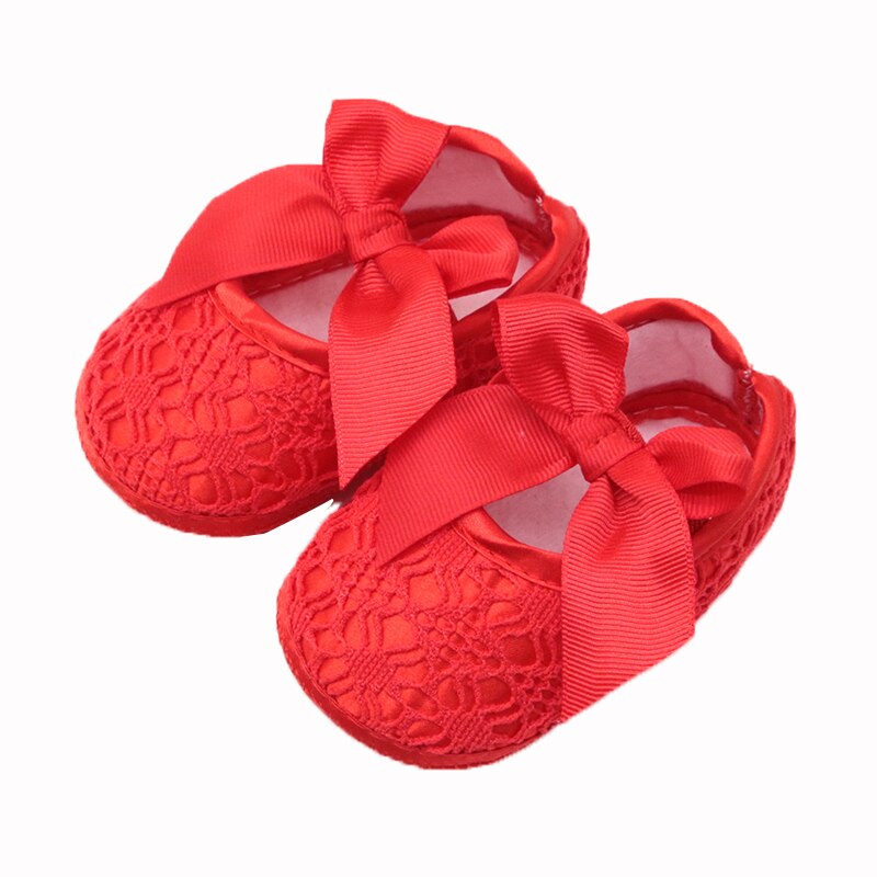 Cotton Lace Baby Girl Shoes Toddler Soft Sole Anti-slip Baby Shoes for Girls Big Bow Princess Shoes for Birthday Party: red / 13
