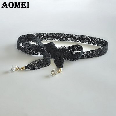 Cinturón de cintura de encaje blanco y negro para mujer, con cuentas de perlas y acrílico para vestido de , cinturón de cadena para mujer: Black