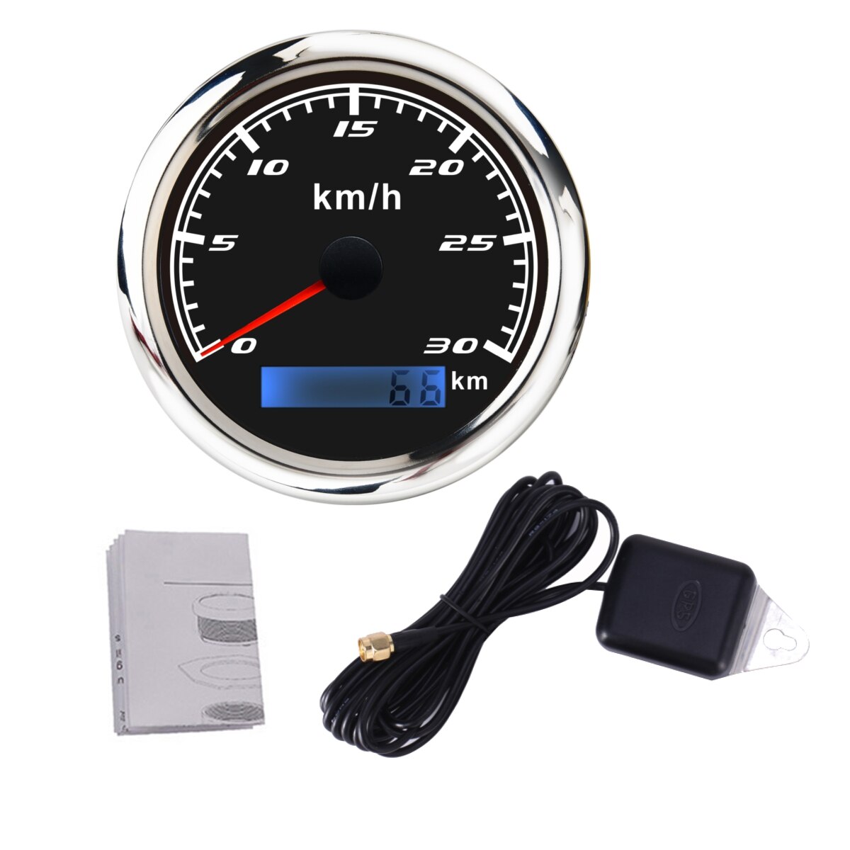 85mm gps speedometer digital måler 30 60 120 200 kmh kilometerteller til marinebåtbil atv lastebil rød bakgrunnsbelysning med gps antenne: 0-30 kmh 002