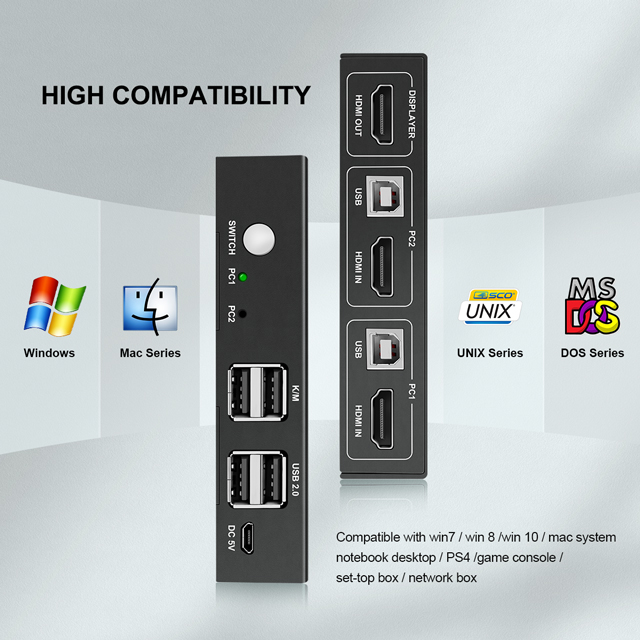 Usb Kvm Switch Hdmi Splitter Switch Ondersteuning 4K 2 In 1 Uit Met Usb Toetsenbord En Muis Switch Voor Pc Macbook Laptop Palmarie