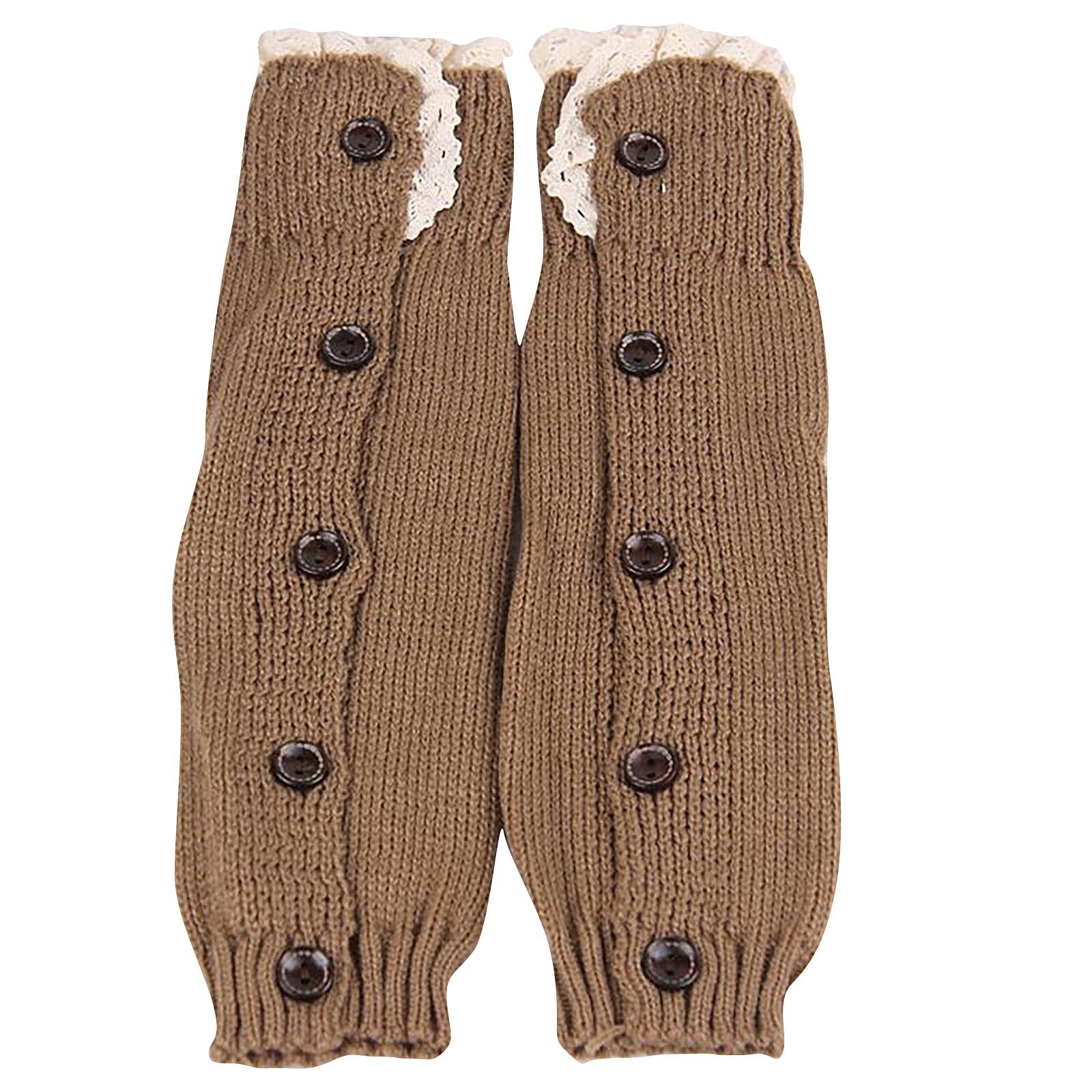 Winter Buttons Leg Warmers Kids Boot Cuffs Winter Buttons Knit Leg Warmers Boot Topper Socks 2 Pairs Calentadores De La Pierna: Khaki