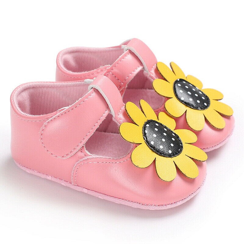 Newborn Baby Girl Sandals Leather Shoes Sunflowers Cute Shoes: Pink / 7-12 Months