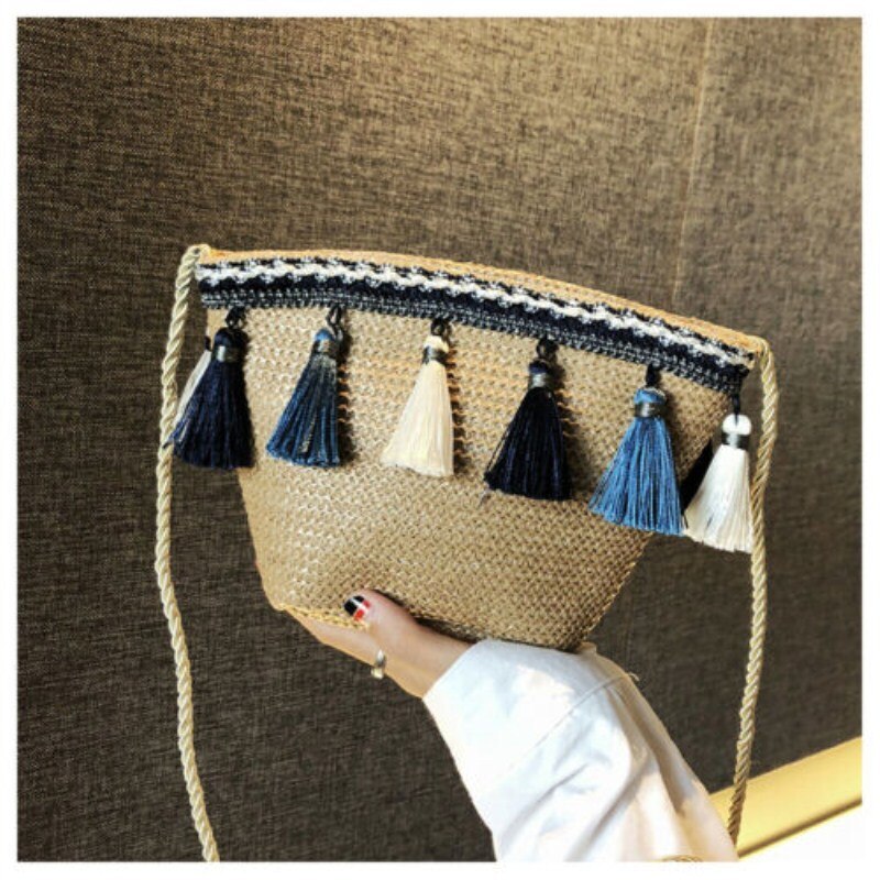 Bags For Women Newest Style Straw Bag Summer Beach Rattan Shoulder Bags Wicker Weave Handbag Crossbody: Brown