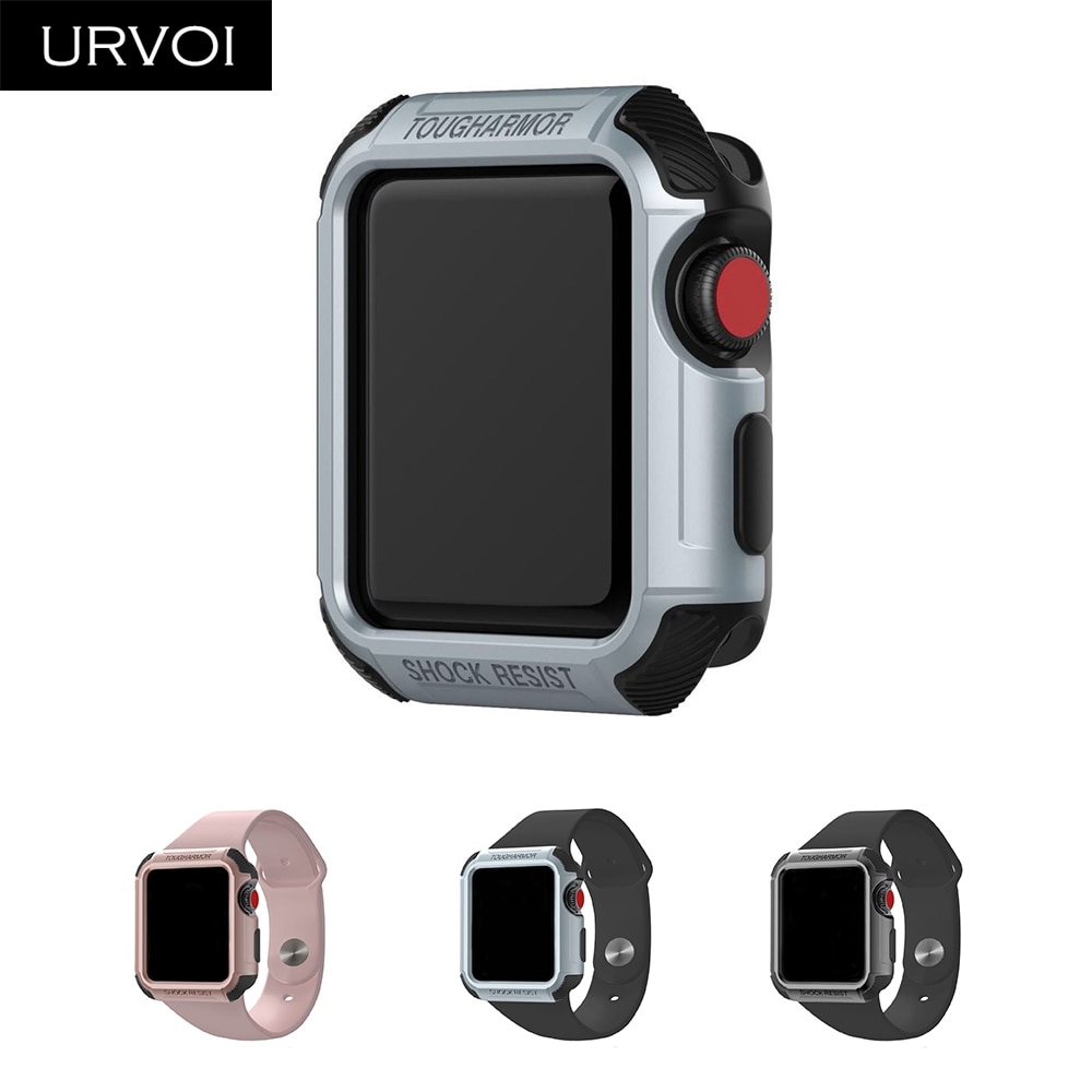 URVOI-funda protectora de silicona para Apple Watch series 3, 2 y 1, protectora completa de color metálico de 38 y 42mm