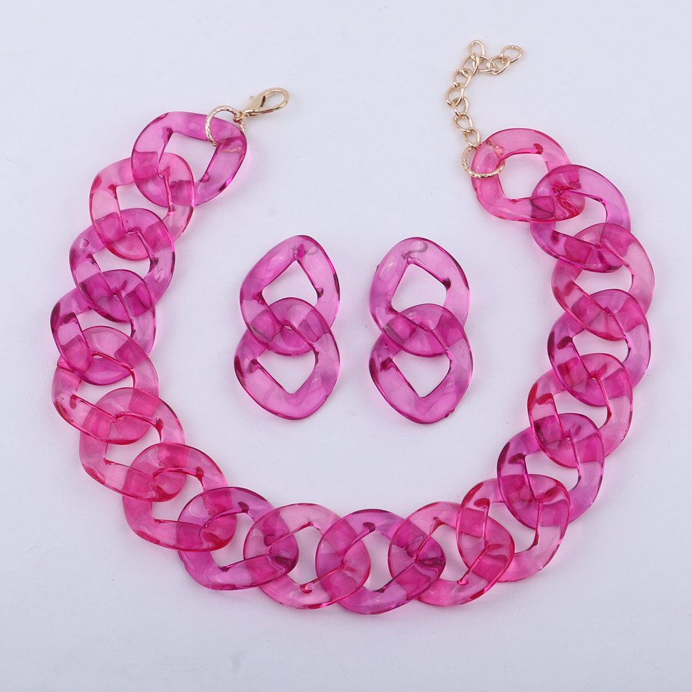 Fishsheep Transparant Acryl Ketting Grote Ketting Voor Vrouwen Kleurrijke Clear Choker Kraag Ketting Mode-sieraden: Rose pink as photo