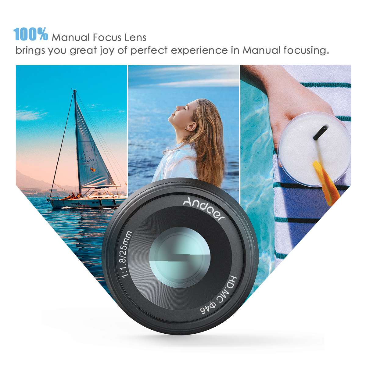 Andoer – objectif de caméra 25mm F1.8 APS-C, mise au point manuelle, grande ouverture, grand Angle, pour Sony E Mount, sans miroir, A7III/A9/NEX 3 3N