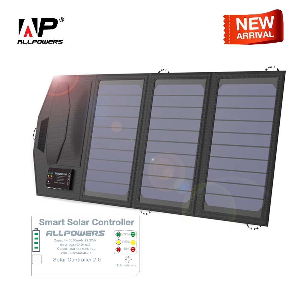 ALLPOWERS Solar Batterij Oplader Mobiele Power Bank 6000 mah Draagbare 5 v 15 w Dual USB Travel Outdoors Folding Camping zonnepaneel