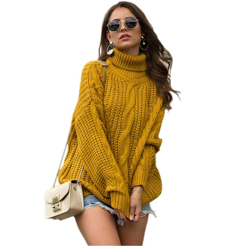 Efterår og vinter striktrøje dame rullekrave sweatere pullover oversize sweater tyk dame sweater