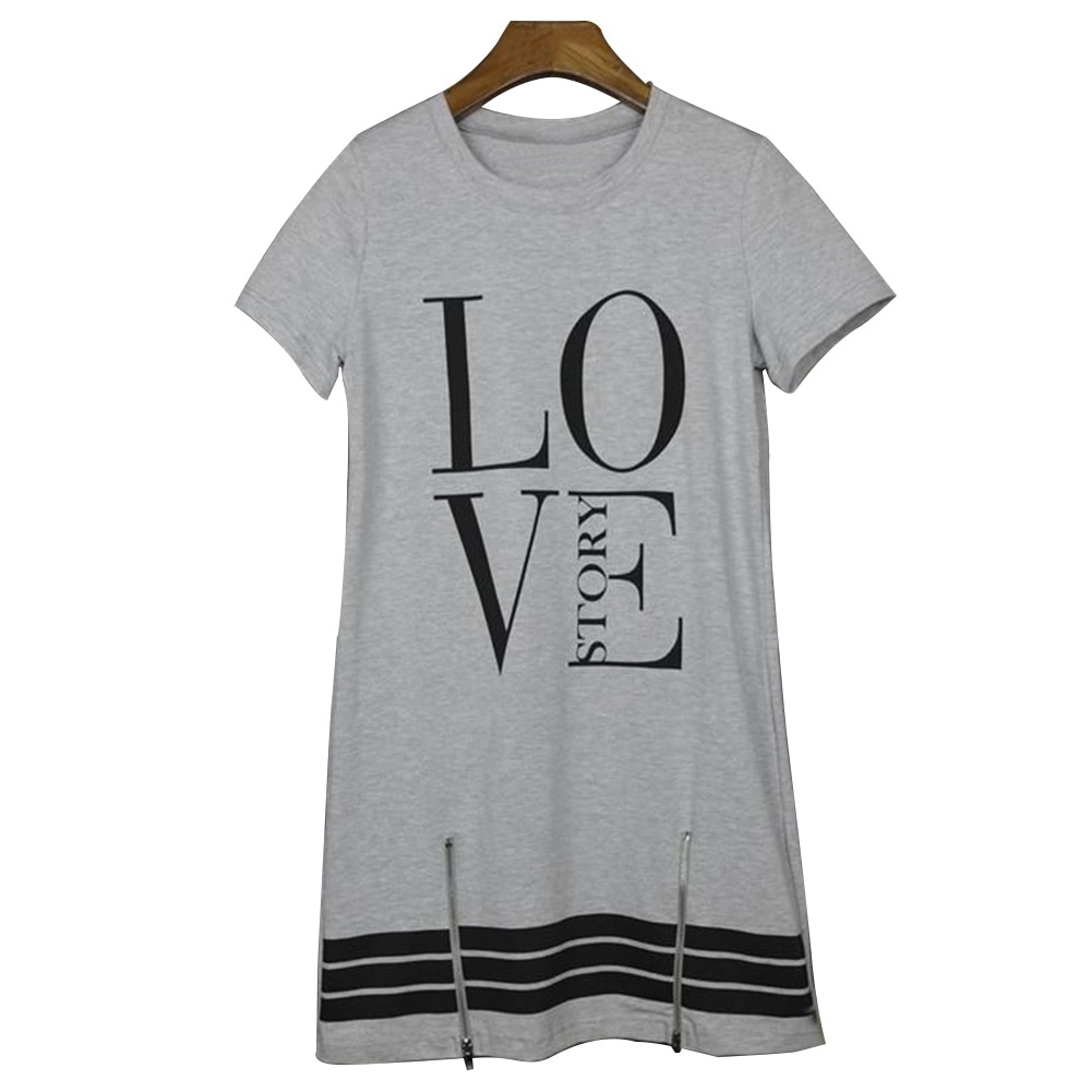 Vrouwen Lange T-shirt Een Stuk Casual Dress Sport Rits Brief Liefde Gedrukt