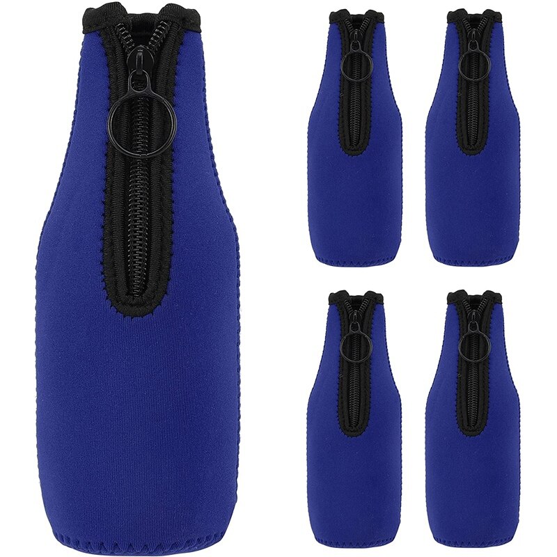 Beer Bottle Cooler Sleeves With Zipper For Party,Beer Holder Collapsible Insulated Bottle Cover For 330Ml Bottles: Blauw