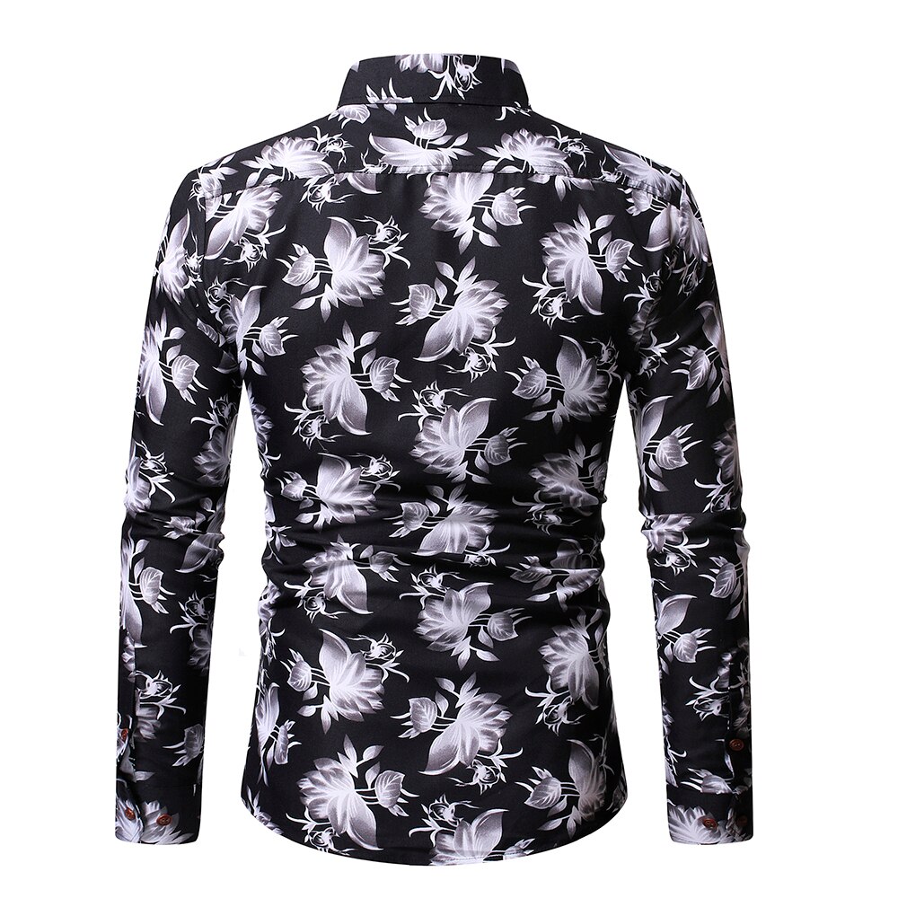 Blommiga långärmade skjortor för män herr slim fit blommig skjorta höst basic toppar m -2xl
