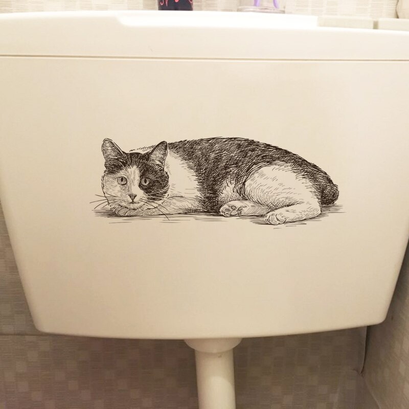 Yoja 26 × 9.3cm handgetekende kat grappige toiletbril stickers cartoon huis kamer muurdecoratie accessoires  t1-2899