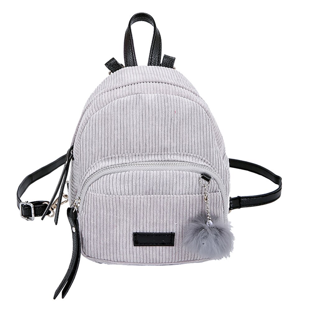 Hairball Corduroy School Bags for Teenage Girls Women Backpack Travel Shoulder Bag Small Mini Backpack Mochila#5$: Gray