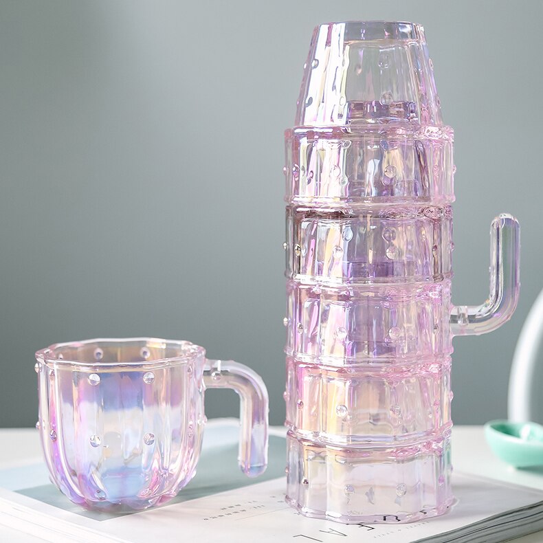 Glaskoppuppsättning kaktusglasuppsättning juicekopp grönt målat glasjuice kaffemugg te 6 st/uppsättning vattenkoppar för dricksuppsättning: Rosa