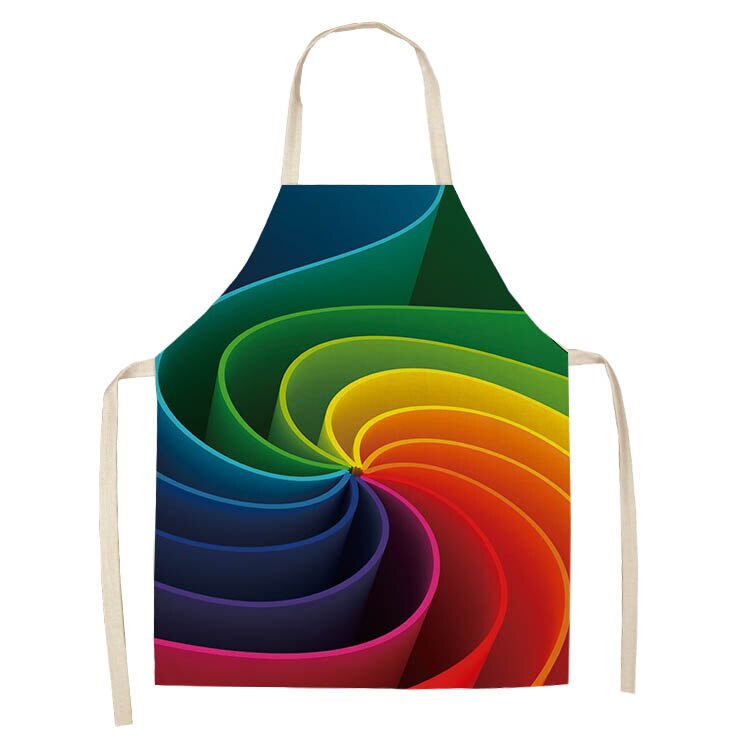 1Pc Rainbow Kleurrijke Geometrische Keuken Chef Schort Voor Vrouwen Katoen Linnen Bib Huishoudelijke Schoonmaken Overgooier Keukenschort 53*65Cm: H