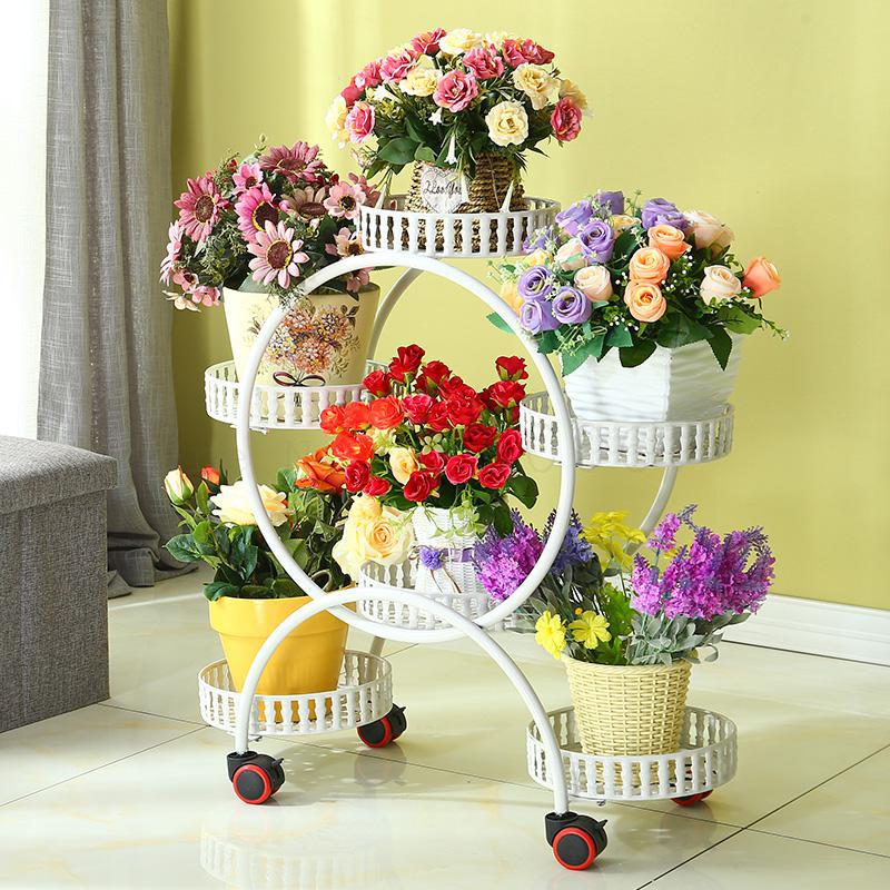 Żelazny stojak na kwiaty wielowarstwowy kwiat półka kryty przestrzeni miejsca zielony rozwalać się balkon stojak robić salonu z kołem wieszak na garnki