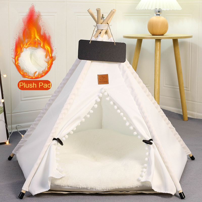 Tente tipi d'hiver pour animaux de compagnie avec coussin double face, côté peluche , base antidérapante, stabilisateurs, entièrement lavable – Idéal pour les chiens et les chats: L / green