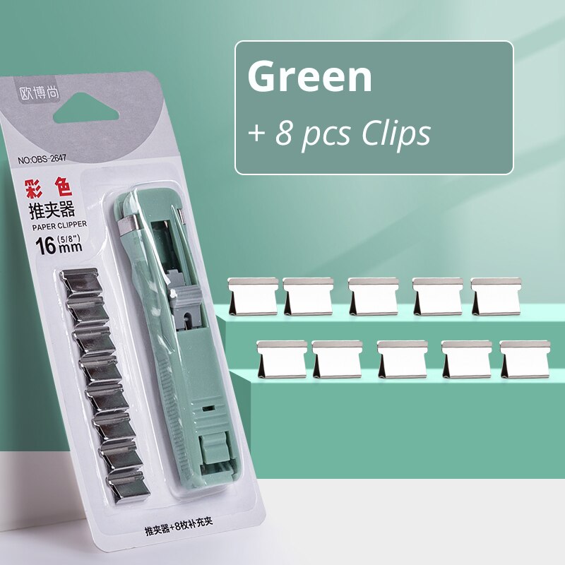 Mini pince à main réutilisable sans trace, agrafeuse à pression, classeur de livres en papier, bureau, école, étudiant, reliure, outils et fournitures: Green