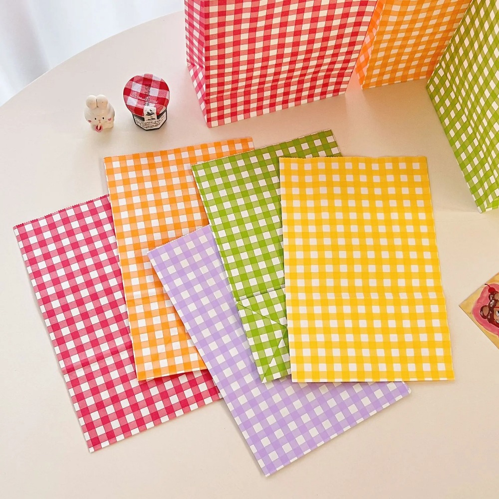 Bolsa de papel Kraft a cuadros colorida, embalaje de flores para aperitivos, galletas y dulces, bolsa de almacenamiento Vertical, de de cumpleaños y boda, 5/10 Uds.