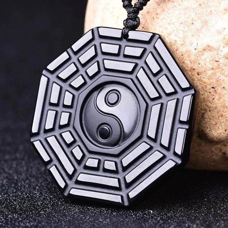 Czarny obsydian plotki Yin Yang Tai Chi naszyjnik wisiorek ręcznie rzeźbione czarne klejnot amulet na szczęście