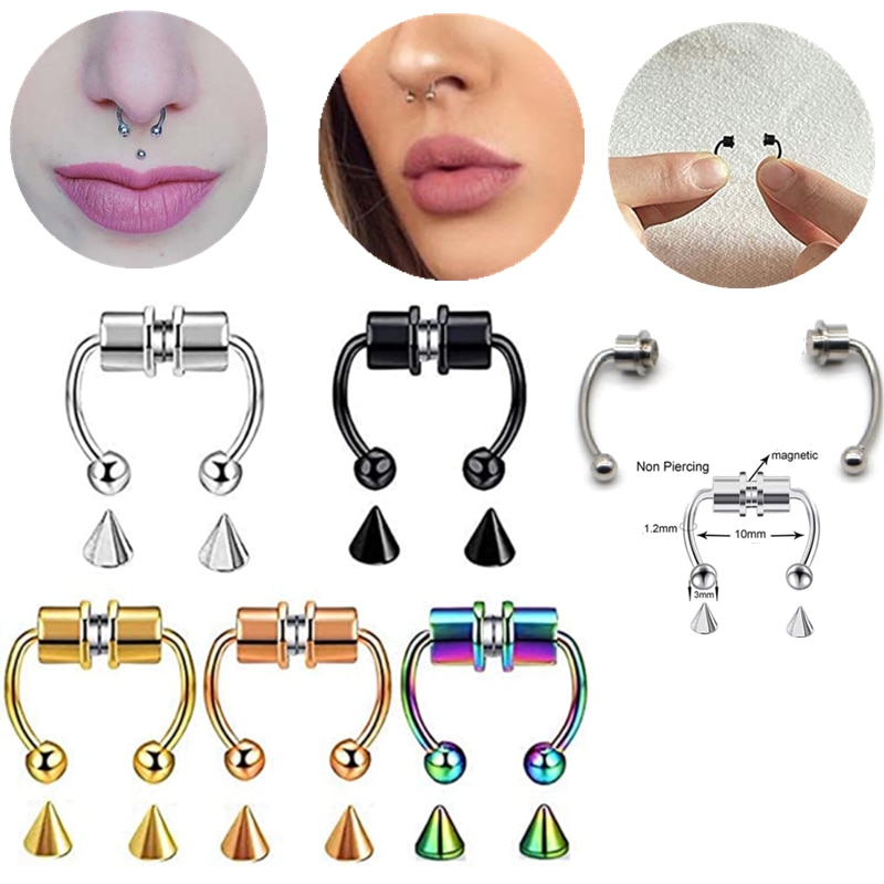 1 PIÈCES En Acier Inoxydable Faux Nez Perçage ensemble Septum Magnétique Faux Piercing Nez Clip Sur Non Piercing Nez Cerceau Septum Anneau Lot