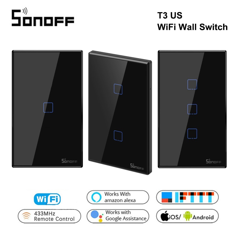 Itead Sonoff T3 UNS 1/2/3 Gang TX 433Mhz RF Einöde Gesteuert Wifi berühren Schalter Mit grenze Arbeitet Mit Alexa Google Heimat IFTTT