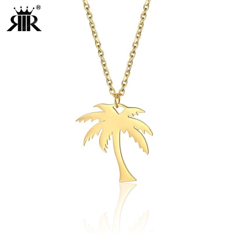 RIR Vrouwen Dainty Gouden Palm Boom Ketting Rvs Coconut Hanger Kettingen Minimalistische Plant Sieraden