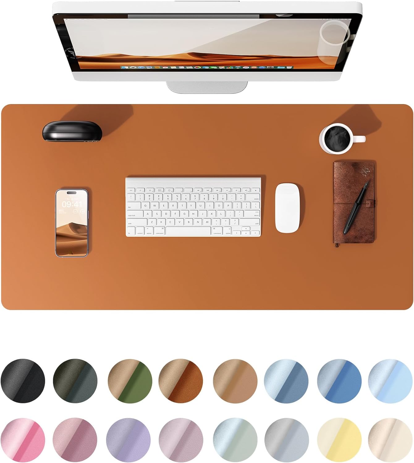 Tapis de bureau, protecteur de tapis de bureau en cuir, grand tapis de souris, buvard de bureau imperméable en cuir PU antidérapant, tapis de bureau pour ordinateur portable: 80x40 cm / MARRON