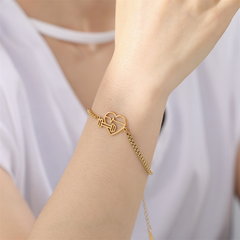 Cazador Esercizio sport battito cardiaco Bracciale con ciondolo con manubri per donna Gioielli in acciaio inossidabile 2025 Bracciale a catena con scatola a portata di mano