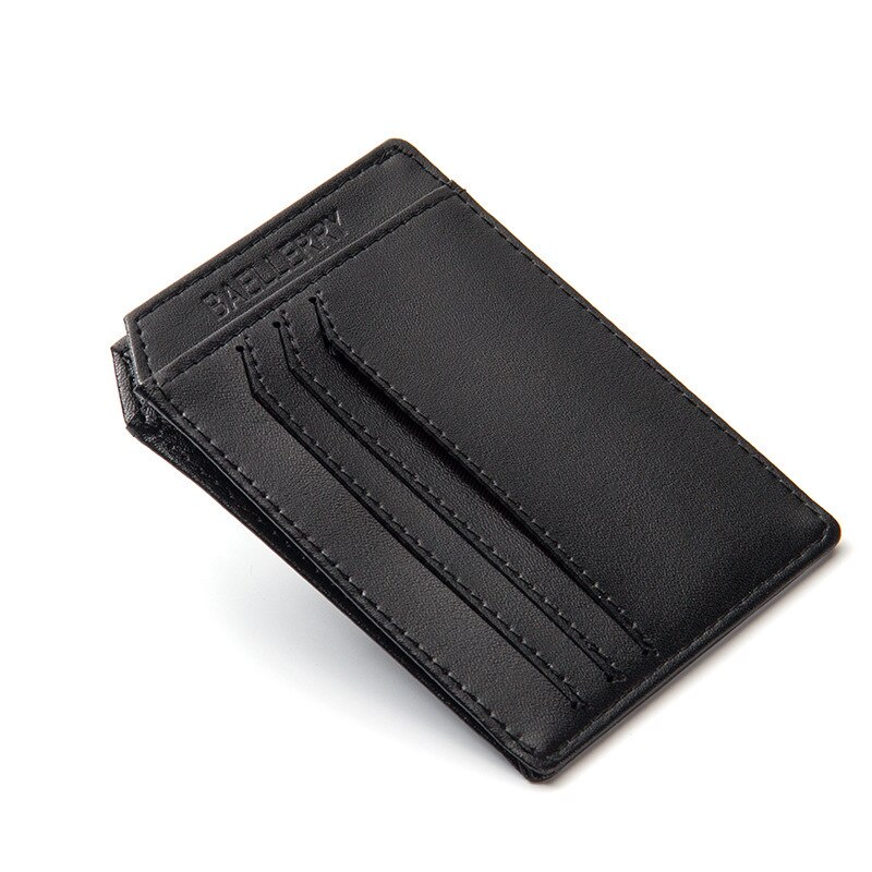 Men Male PU Leather Small Credit Bank ID Plastic Card Case Holder Supre Thin Casual Wallets And Purse Brief Style: black