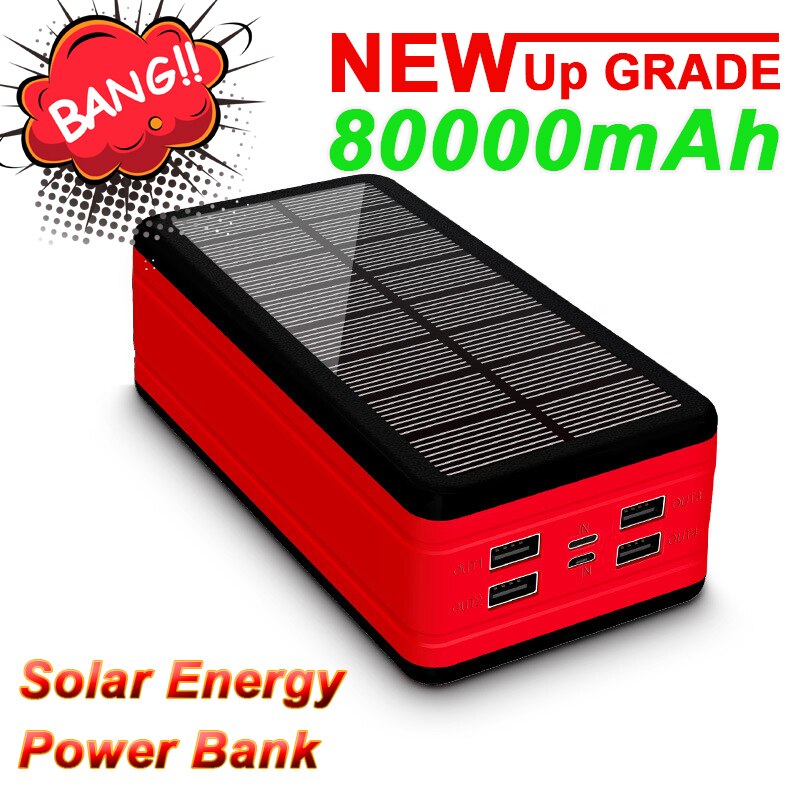 Solar Power Bank 99000mAh Portable Charger Large Capacity LED Outdoor Waterproof Poverbank for Iphone Xiaomi Samsung: Red