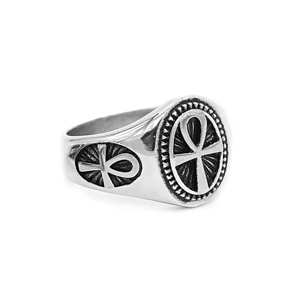 Punk Vintage 316L Stainless Steel Ankh Cross Rings For Men Women Simple Religious Amulet Jewelry Dropshippping: 12 / Silver