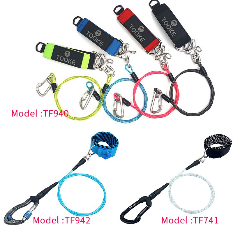 Underwater Freediving Diving Lanyard 316 stainless steel Rope With Carabiner Swivel Snap Loose Safety Cable Security Wristband