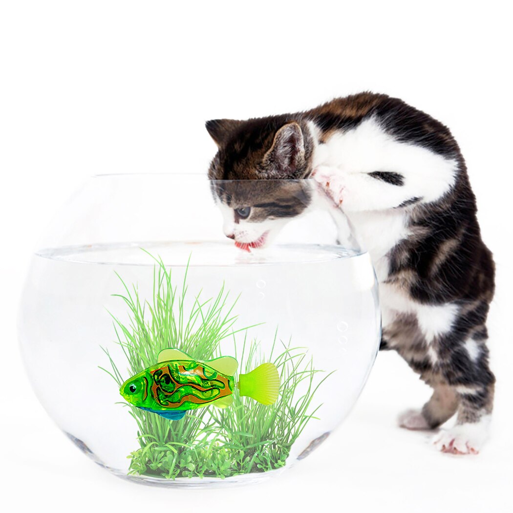 Juguete de peces y gatos para nadar, alimentados por batería, LED activado, pez, Gato de juguete, juguetes de peces con destornillador de maleza acuática para gatos: D