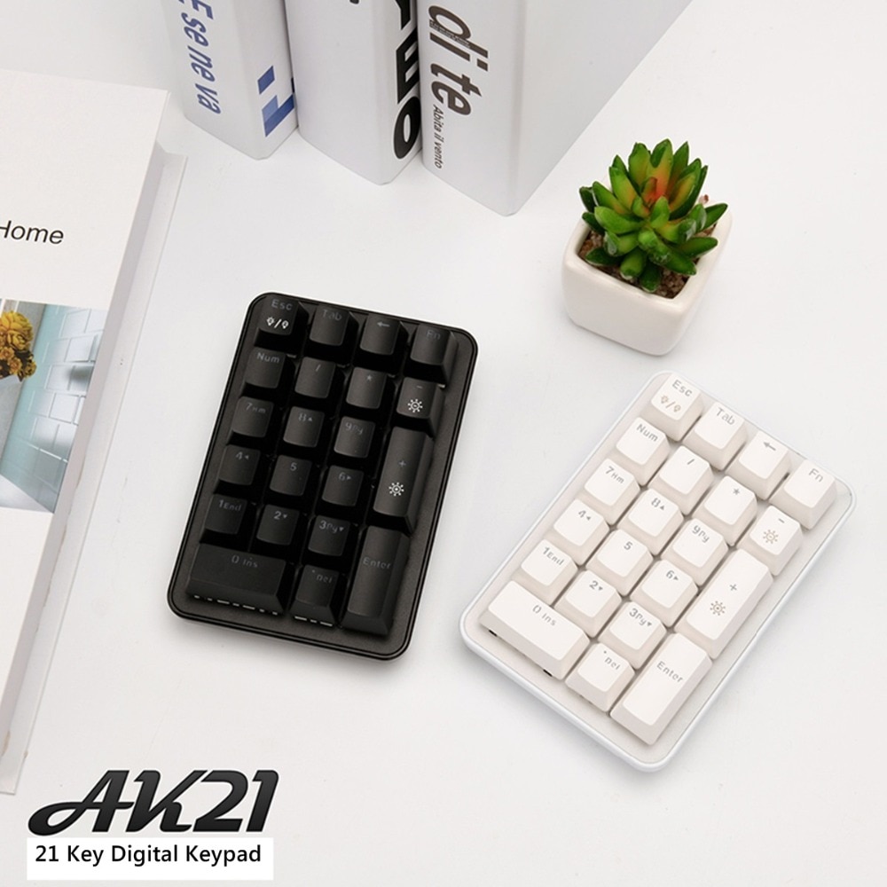 Ajazz AK21 21-key Ergonomic Backlit USB Wired Digital Numeric Keypad Keyboard Detacheable Cable and Type-C USB port Blue Axis