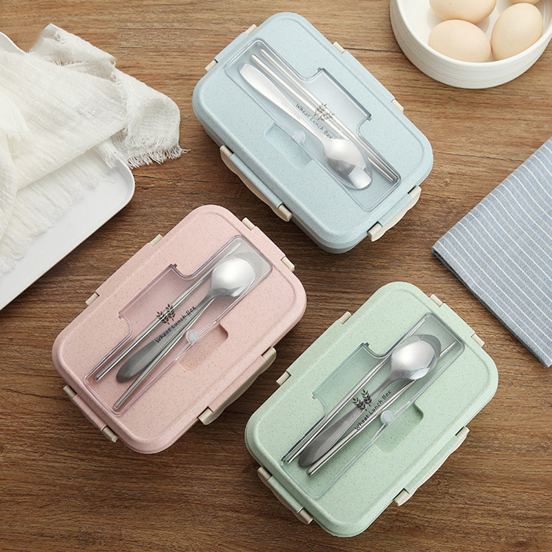 Kinderen Tarwestro Servies Voedsel Opslag Container Kids School Office Draagbare Bento Box Organizer Magnetron Lunchbox