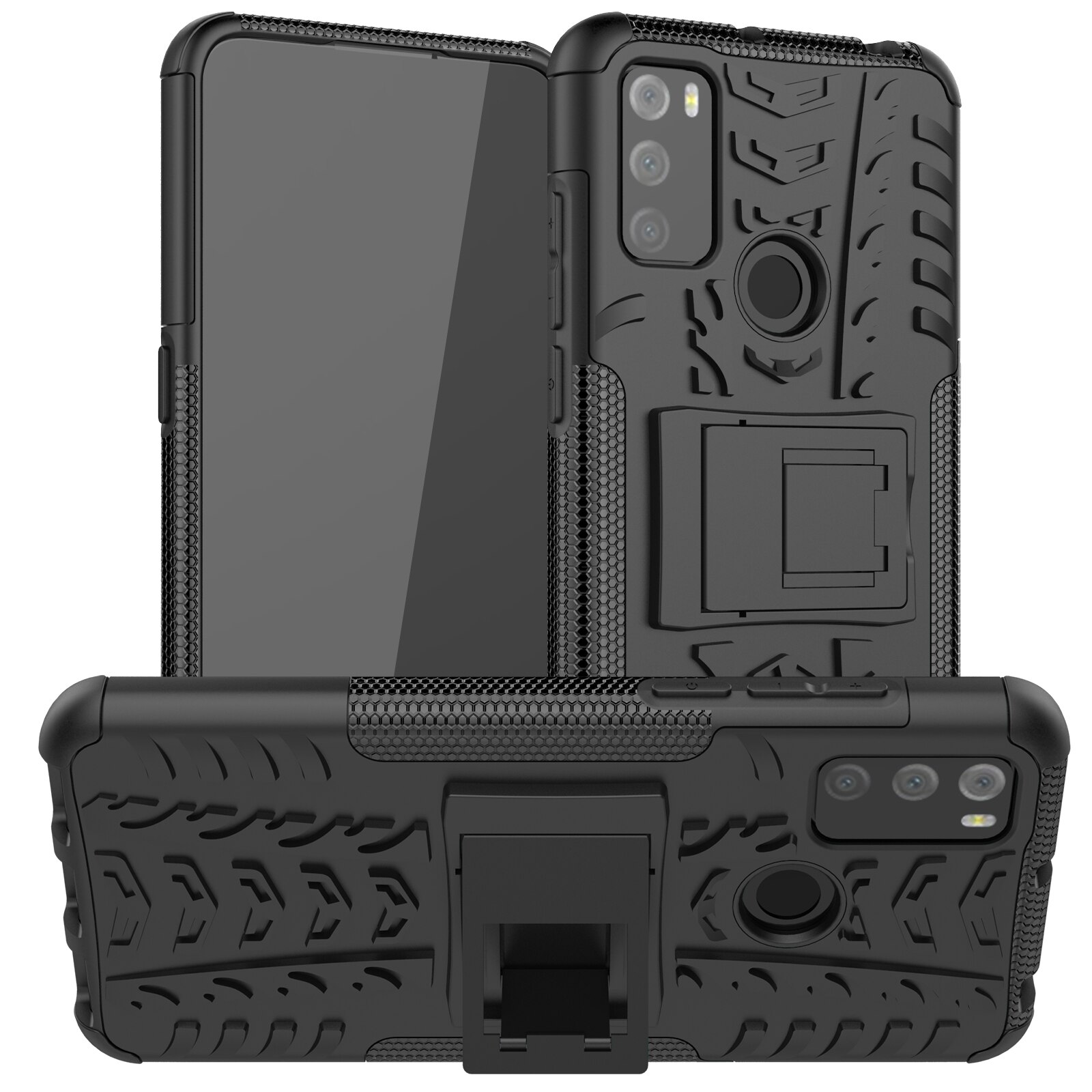Heavy Duty Armor Schokbestendig Zachte Tpu Met Hard Pc Ring Case Voor A1 Alpha 21 Alcatel 1S 3L 6025H: Black